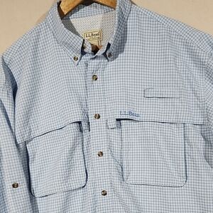 L.L. Bean Men's Light Blue Plaid Outdoor Vented Long Sleeve Button Down‎ Shirt L